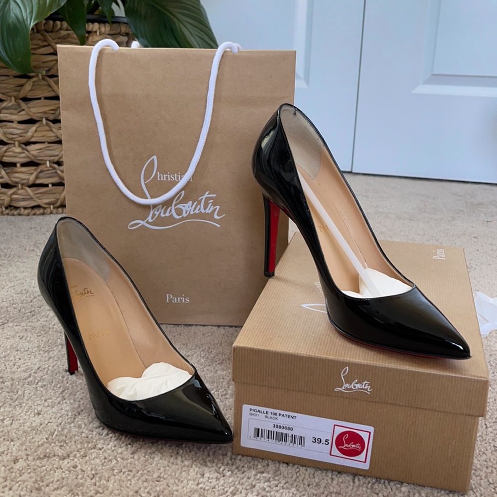Louboutin Pigalle 100 Black Patent Heels - perfect